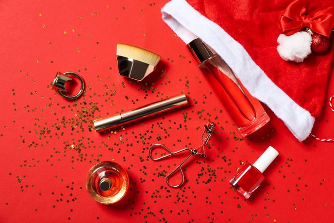 Concept of cosmetics, winter cosmetics, top view