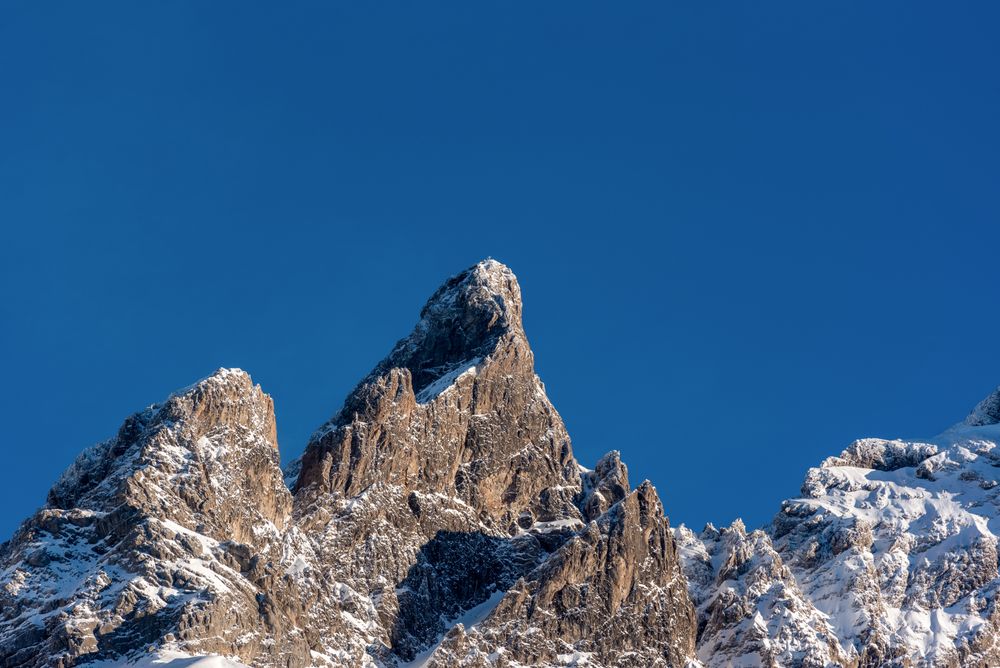 Bavarian Alps mountains peak in winter, close-up on a sunny day in December