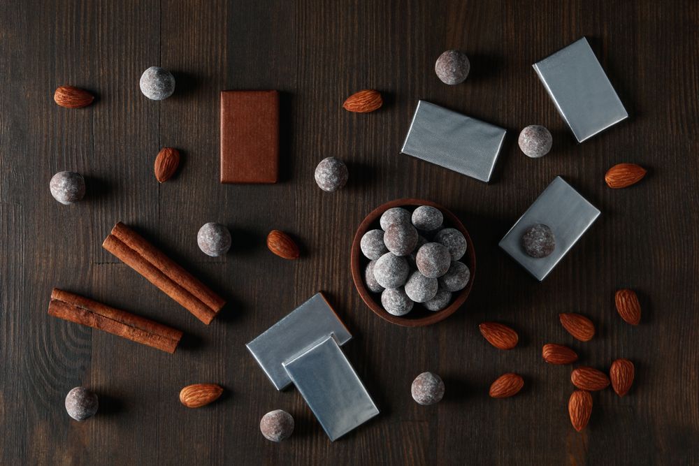 Concept of tasty food, chocolate, top view