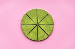 Overhead of isolated matcha cheesecake