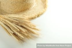Dried bouquet of flowers next to thatch hat with copy space 4BXmk0