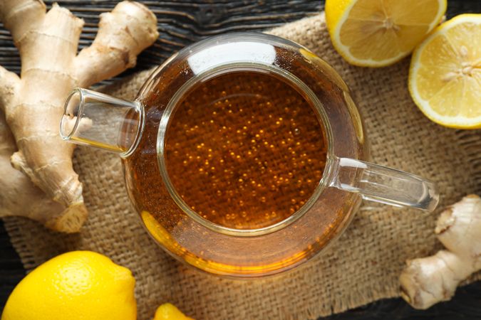 Cold treatment, healthcare concept - tea with ginger