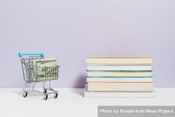 Stack of books beside shopping cart 47Elr0