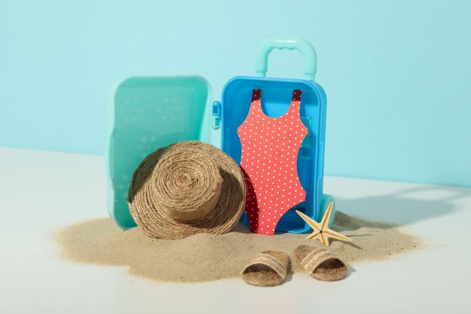 Suitcase with summer things, summer vacation concept.