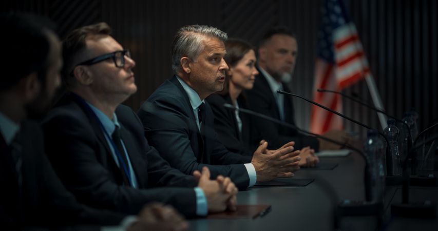 Head Of USA Delegation Delivering a Speech at International Political Summit.