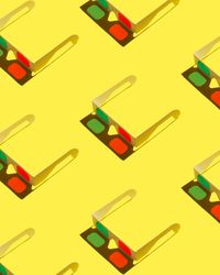 3D glasses and shadows on yellow background