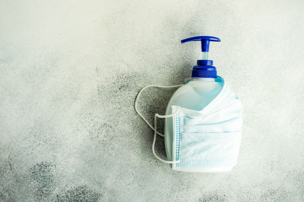 Soap wrapped in facemask on counter