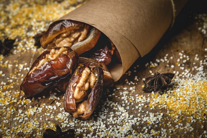 Dates fruits with walnuts, mint and cinnamon for Ramadan