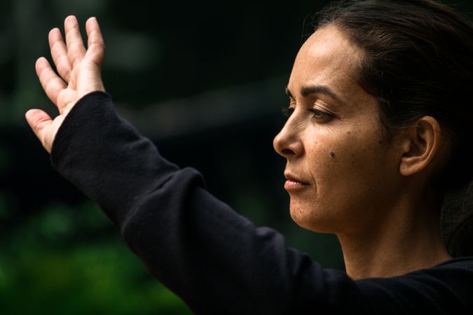 Focused woman during martial arts training