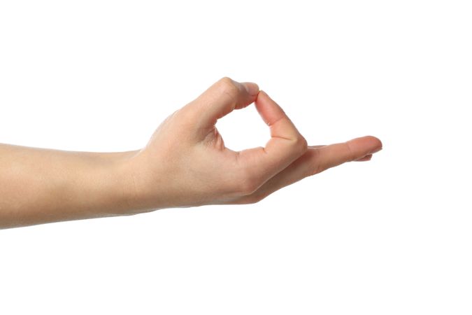 Female hand showing gesture, isolated on blank background