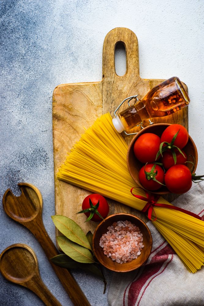 Top view of pasta ingredients