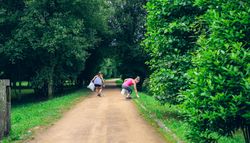 Two women on back doing plogging