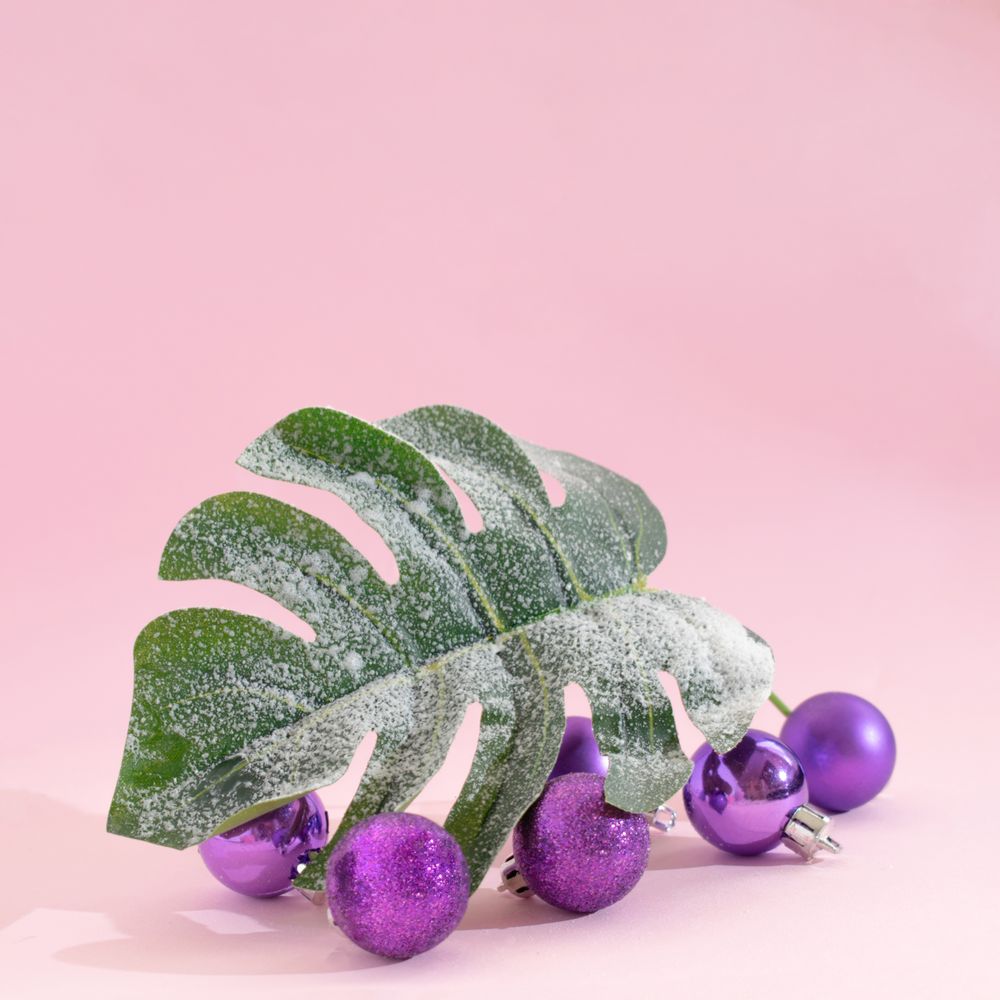 Christmas tree idea with  tropical leaf with ornaments