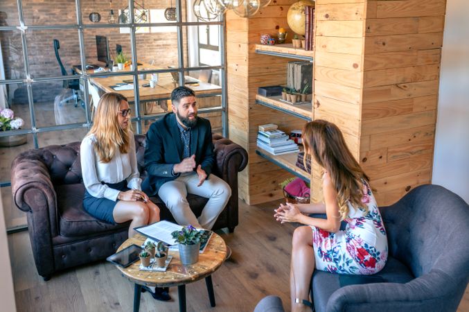 Businesspeople having an informal work meeting