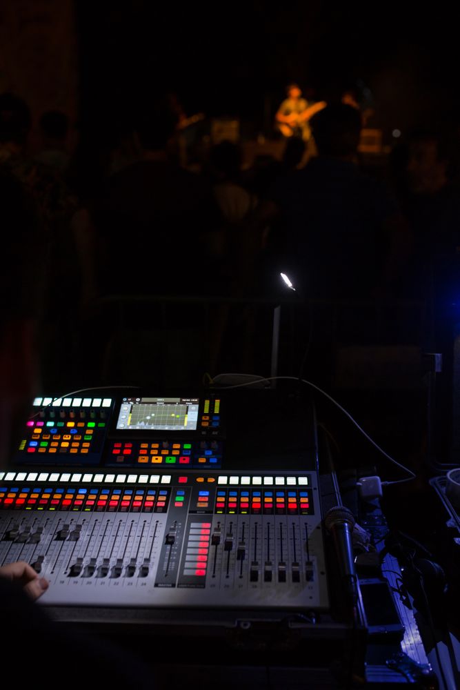 Sound mixer during a night concert