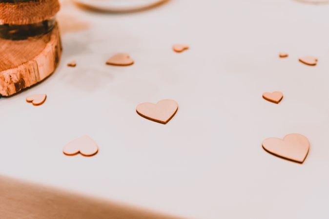 Decorative hearts on table