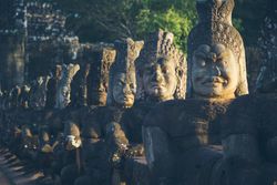 Stone statues near ancient temple