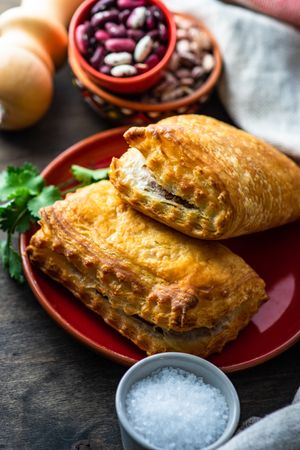 Traditional Georgian lobiani pie with beans and herbs 