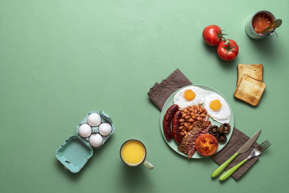 Hearty english breakfast spread