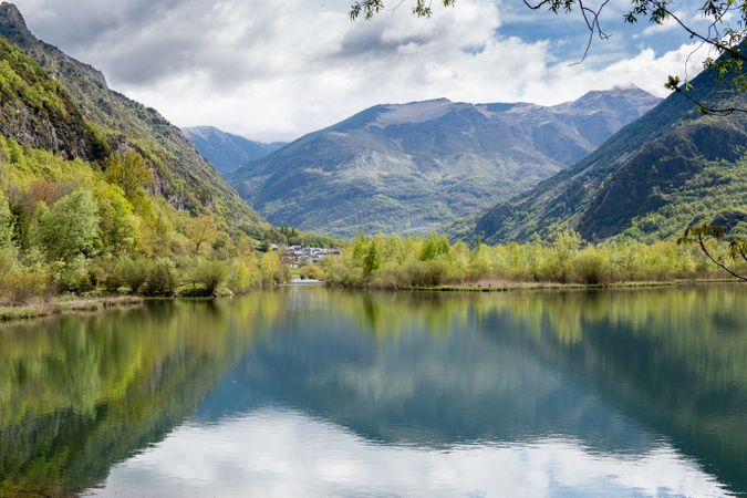 Breathtaking landscape of lake in mountainous terrain