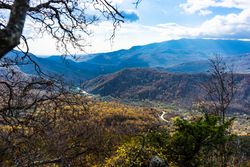 View over looking autumnal landscape in the Caucus Mountains, Georgia