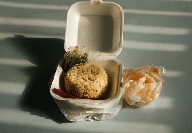 To go box with rice lunch