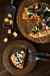 Concept of tasty food, Vegetable galette, top view