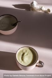 Potato and garlic cream soup in a mug and bowl 5ogXm5