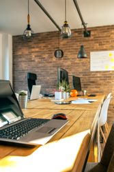Interior of industrial style coworking office