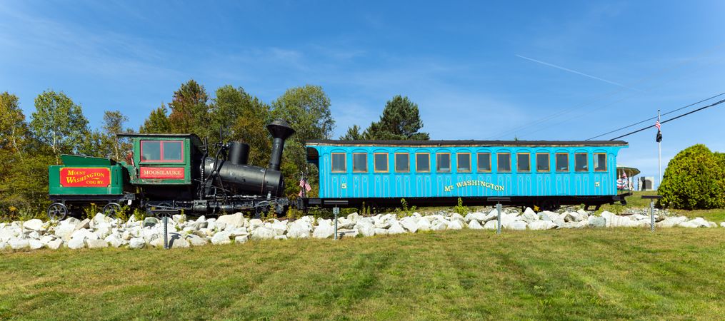Engine, tender, and coach of the Mount Washington Cog Railway, Twin Mountain, New Hampshire