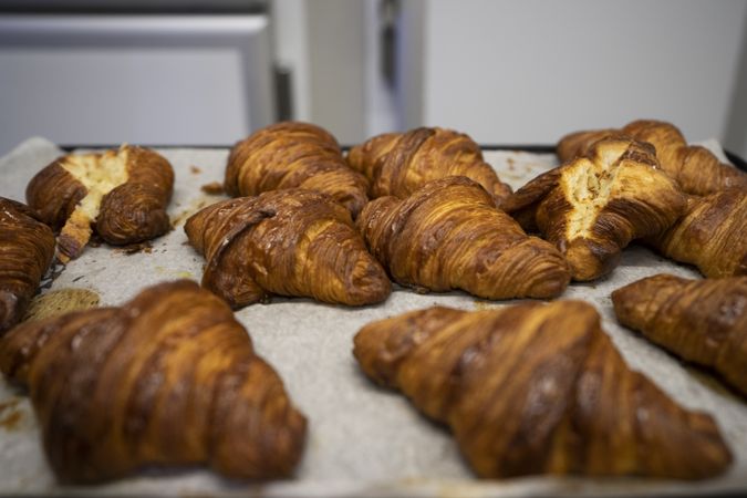 Baked croissants in a tray