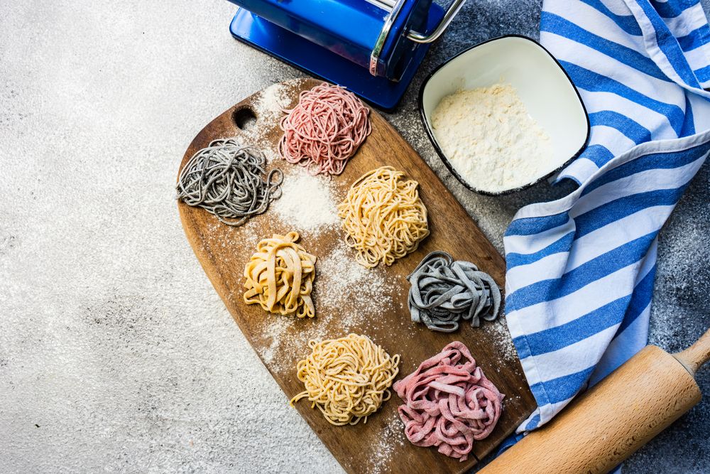 Top view of variety of homemade pasta