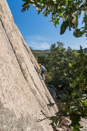 Free climber climbing in nature
