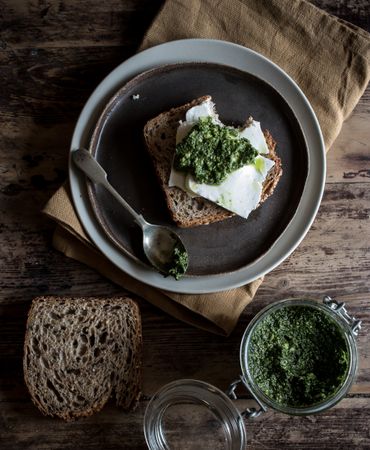 Toast with cheese and pesto