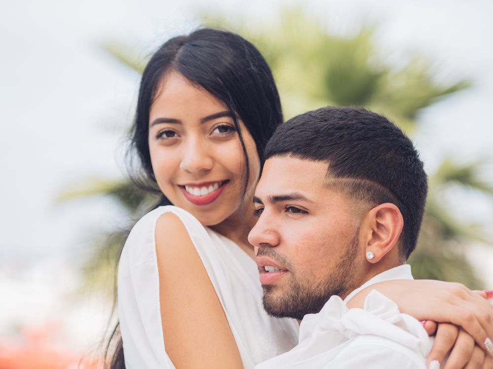 Man bonging smiling woman with love and tenderness