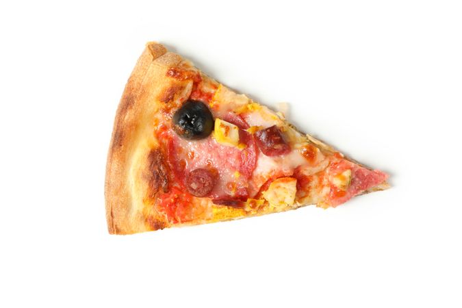 Tasty slice of pizza isolated on plain background
