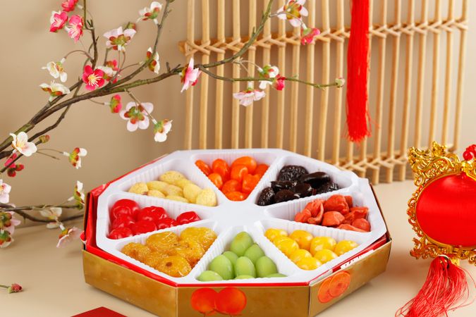 Box of candied fruit for Chinese New Year celebration