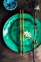 Asian table setting with cherry blossom