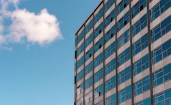Office building exterior and the blue sky