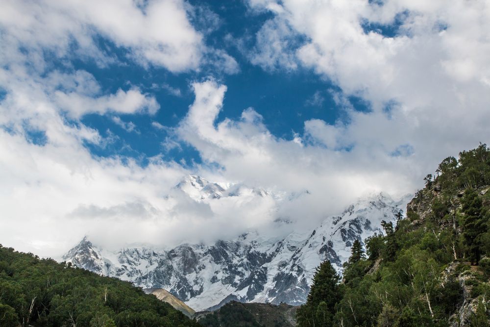 Fairy Meadows Nanga Parbat, snowy mountain range in Pakistan national park