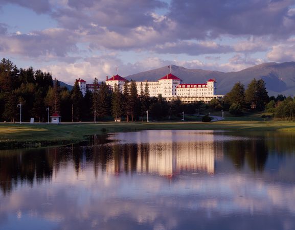 The Mount Washington Hotel resort, and its reflection, Bretton Woods, New Hampshire