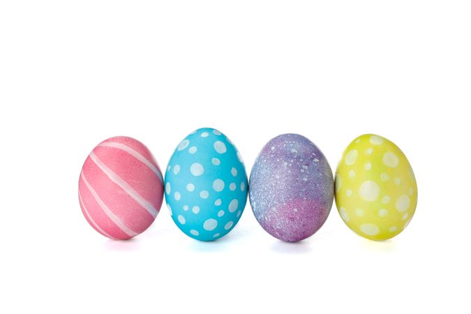 Decorative Easter eggs isolated on plain background. Festive tradition
