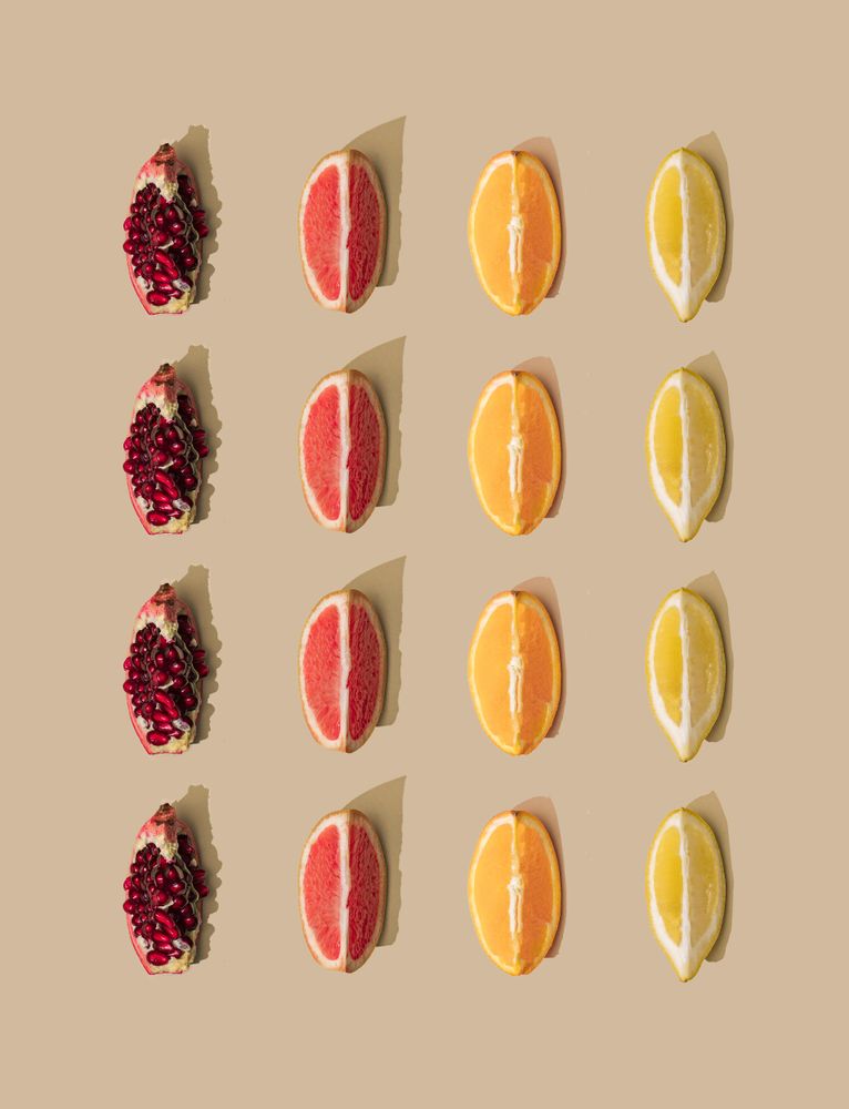 Pattern of grapefruit, orange, pomegranate and lemon slices
