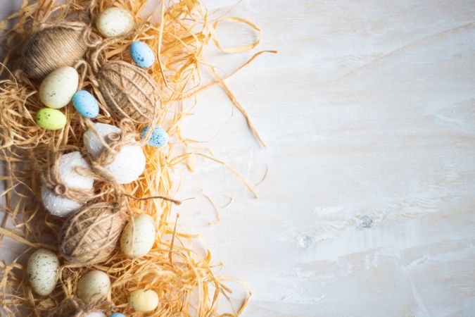 Easter eggs surrounded with hay