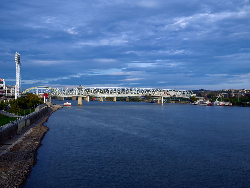 View from the Ohio River waterfront in Cincinnati, Ohio