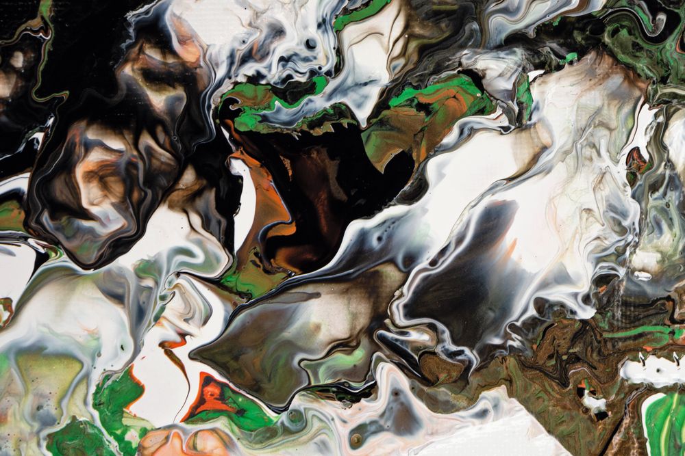 Green and Orange Fluid Art, Abstract Acrylic Pouring