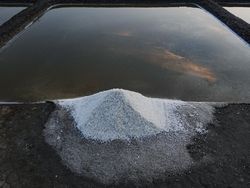 Salt mound on the edge of its salt pan