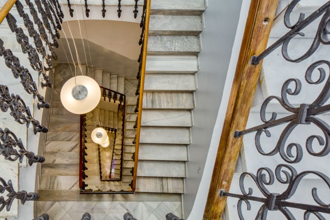 Top view of stairs decorated with marble