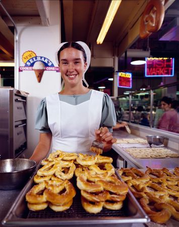 Woman with pretzels, Reading Terminal Market Pretzel Girl, Philadelphia