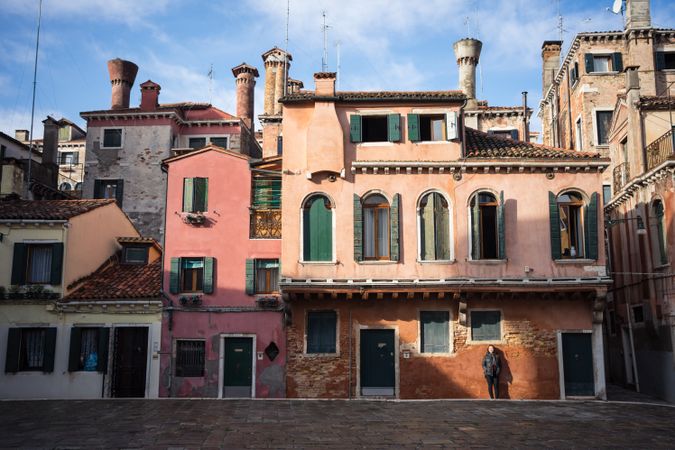 Old buildings on city street